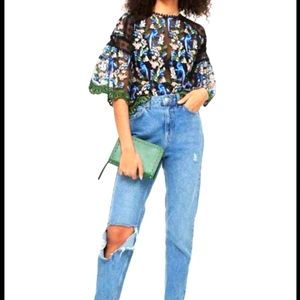 Topshop embroidered mesh top